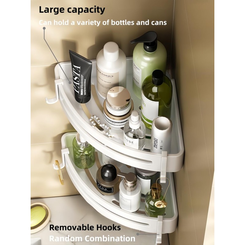 DOIAESKV 2 Pack Corner Shower Caddy with Hooks,No Drilling Aluminium