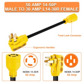 Suplevel NEMA 14-50P to L14-30R Generator Transfer Switch Adapter Cord, 240V/120V 50 Amp Male to 30 Amp Female Twist Lock 4 Prong Generator Adapter Cord, STW 10 AWG Heavy Duty ETL Listed