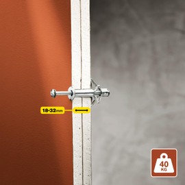 Rapid Hollow Wall Anchors, Pack of 10 Heavy Duty Metal Plasterboard Fixings for 18-32 mm Wall Thickness, 40 kg Load, Cavity Wall Fixings, Wall Plugs, Plasterboard & Chipboard Plugs (5001551)