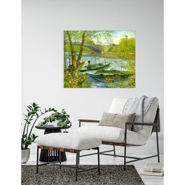 DECORARTS - Fishermen And Boats From The Pont De Clichy, Vincent Van Gogh Art Reproduction. Giclee Canvas Prints Wall Art for Home Decor 30x24