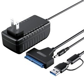Mbiydeg SATA to USB 3.0 and USB C Adapter Cable for 3.5 2.5 Inch SSD/HDD Hard Drive Reader, External Converter for SSD/HDD Data Transfer with 12V/2A Power Adapter