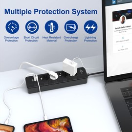 Steckdosenleiste überspannungsschutz(4000W 16A),KEPLUG Mehrfachsteckdose mit 3 USB, einzeln schaltbar wandmontage kindersicherung,Steckdose 2 m Kabel Schwarz