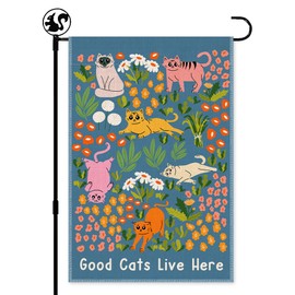 LAGZDFC Good Cat Live Here Garden Flag, Double Sided Outdoor Lawn Yard Flag Gifts, Funny Floral Cats Banner For Cat Lovers, Colorful Outdoor Cats Decor for Yard or Porch, Spring Summer Autumn Flags