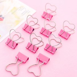 Pink Clip Heart Hollow Out Metal Binder Clips Notes Letter Paper Clip Office Supplies Paper Clamps, Binderclips, Clips for Paperwork, Home, School