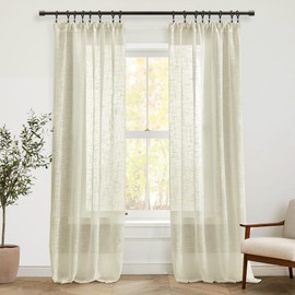 Light Beige Tan Sheer Curtains 84 Inches Long Coastal Beach Style Woven Linen Look Textured Neutral Farmhouse Curtains for Living Room 2 Panels Set,Sand Colored