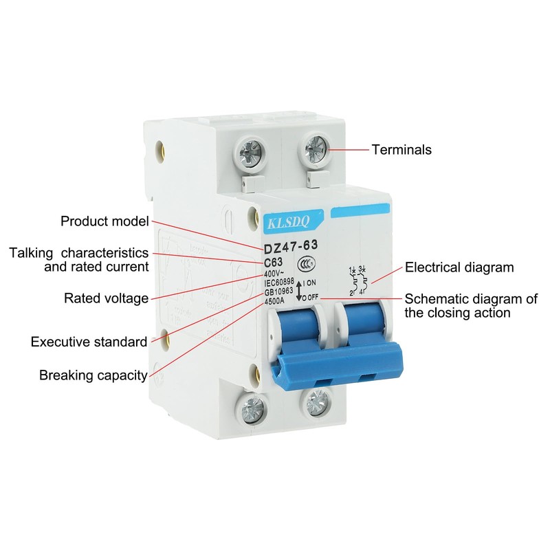 sourcing map Miniature Circuit Breaker Low Voltage AC 63A 400V