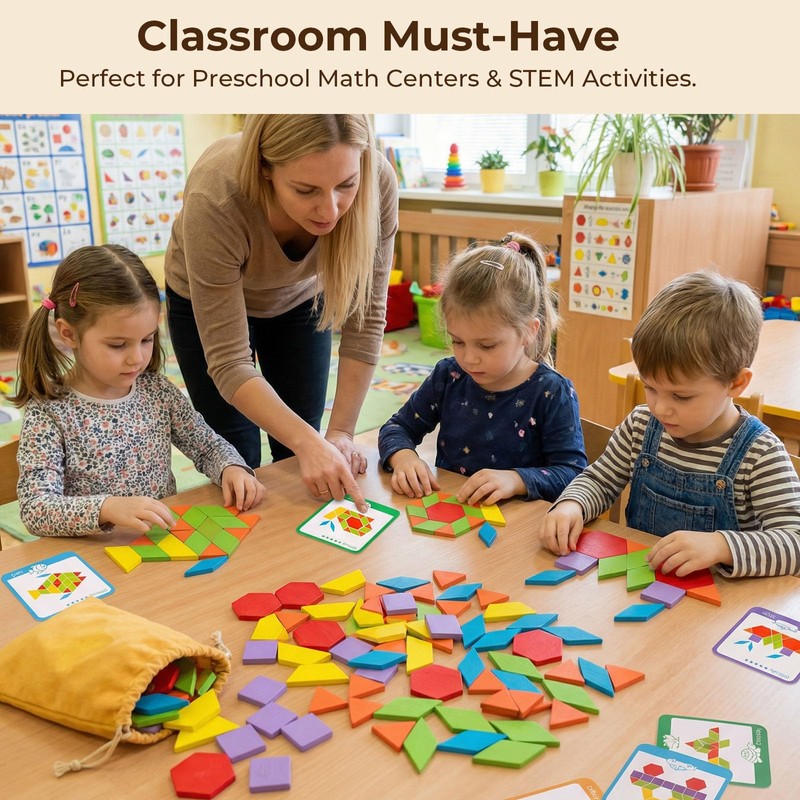 LovesTown 209 PCS Shapes Wooden Pattern Blocks for Kids, Geometric