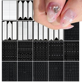 SILPECWEE 17 Sheets Airbrush Stencils for Nails French Tip Nail Guide Nail Design Stickers Bear Butterfly Heart Star Nail Art Stickers Decals Printing Template Tool Manicure Strips Nails Decoration