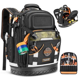 LOKASS Tool Backpack Bag, HVAC Heavy Duty Construction Tools Backpack for Men, 1680D Professional Level Durable Tool Organizer, with Molded Base & Combination Lock, for Electricians & Home Repair