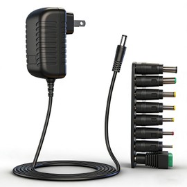 24V 1A Power Supply, AC to DC Adapter 5.5mm x 2.1mm Plug with 8 Interchangeable Connector Tips for LED Strip Lights, CCTV Camera, Power Cord 6.6 FT