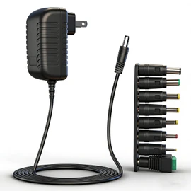 24V 1A Power Supply, AC to DC Adapter 5.5mm x 2.1mm Plug with 8 Interchangeable Connector Tips for LED Strip Lights, CCTV Camera, Power Cord 6.6 FT