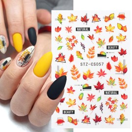 Thanksgiving Maple Leaf 3D Self-Adhesive Nail Art Stickers Fall Pumpkin Nail Decals Autumn Nail Stickers for Women Girls Kids DIY Nail Decoration Charms 6 Sheets