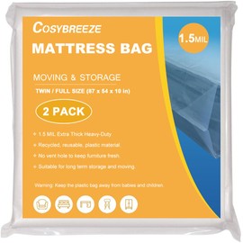 Mattress Bags for Moving 2 Pack Mattress Cover 1.5 Mil Twin or Full Size Mattress Storage Bag - Heavy Duty Thick Plastic Wrap Moving Mattress Protector for Storage