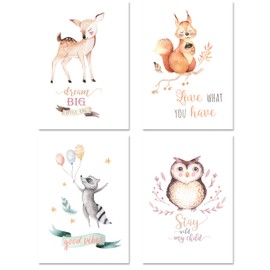 PicsonPaper Children's Posters Set of 4 Forest Animals, Unframed DIN A4, Decoration for Children's Room, Baby Room, Children's Poster, Baby Poster, Watercolours, Wall Picture (unframed DIN A4)