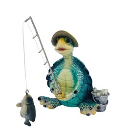 Xzlgyffy Turtle Fishing Decor, Summer Garden Statues, Nautical Coastal Beach Decorations, Home Office Decor Gifts, Bookshelf Desk Bathroom Tabletop Statue Ornament (Turtle Fishing)