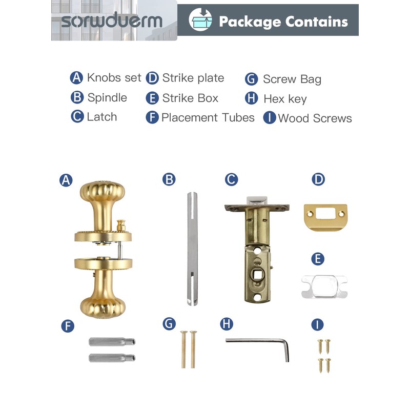 SORWDUERM Gold Door Knobs Privacy Door Knob Satin Brass Door