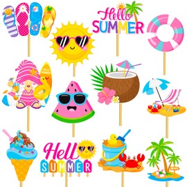 Summer Party Centerpiece Sticks Summer Pool Beach Birthday Table Toppers 18Pcs Hello Summer Party Table Decorations for Summer Hawaiian Themed Baby Shower Party Supplies