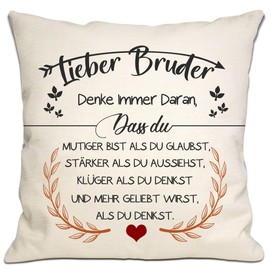 Du mutiger bist als du glaubst Cushion Covers for Brother from Sister Brother Inspirational Gift for Dear Brother Birthday Big Little Brothers Gift (Brother-1)