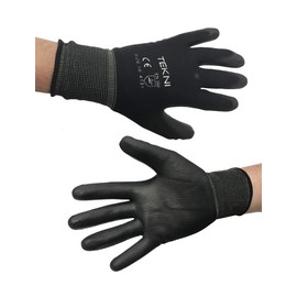 TEKNI Black Nylon PU Palm Coated Glove, Pack 12 Pairs, Medium (8)