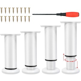 NCRGB Pack of 4 White Metal Furniture Feet, 18-32 cm, Adjustable Furniture Feet, Adjustable Height, Furniture Legs for TV Cabinet, Sofa, Chair, Bathroom Cabinet with Screwdriver
