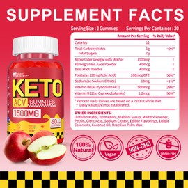Keto ACV Gummies - 1500MG ACV Keto Gummies for Women Men - Apple Cider Vinegar with Mother for Gut - Vegan & NON-GMO Keto Gummies, Made in USA, 2 Pack