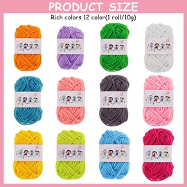 AUAUY 12 Colours Wool for Crochet Knitting, DIY Acrylic Wool Set, Crochet Yarn Cotton, 10 g/Rolls, Crochet Yarn, Cotton Yarn for Beginners, Crochet Yarn for Crochet, Knitting and Crafts