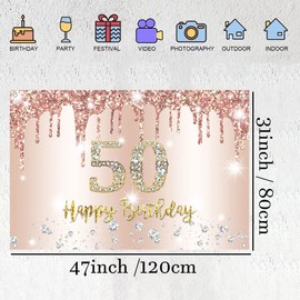 50th Birthday Decoration Happy 50th Birthday Backdrop for Women Fifty Years Old Birthday Party Background Glitter Rosegold Party Banner Photo Studio Props