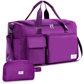 FIORETTO Women's Water-Resistant Gym Duffle Bag with Shoes Compartment, 37L Capacity, Multi-Functional, Ideal for Travel, Gym, Sports, Duffel, Weekender, Grape-Purple(with Toiletry Bag)