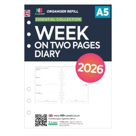 2026 A5 size week on two pages diary organiser refill insert | Filofax A5 COMPATIBLE | English | UK holidays