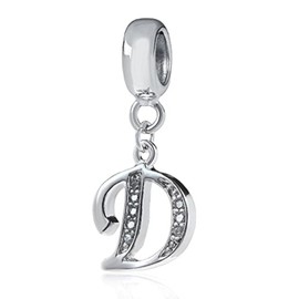 Alphabet Charm Letter Beads,A-Z Letter Initial Spacer,Solid Woman' Sterling Silver DIY Charm (D)