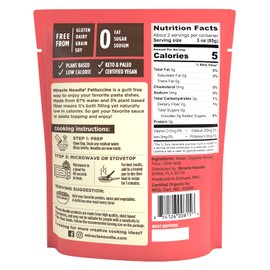 Miracle Noodle Ready to Eat Organic Fettuccine Pasta, 7 Oz (Pack of 6), Plant Based Shirataki Konjac Noodles, 5 Calories, 1g Net Carbs Per Serving, Keto, Gluten-Free
