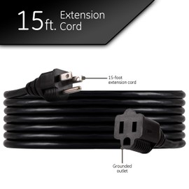 UltraPro Outdoor Extension Cord, 15 Ft, Heavy Duty Extension Cord, Double Insulated, Grounded, 16 Gauge, 3 Prong Extension Cords, General Purpose Long Extension Cord, UL Listed, Black, 36824