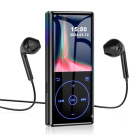96GB MP3 Player with Bluetooth 5.0: Portable Lossless Sound Music Player with HD Speaker,2.4" Screen Voice Recorder,FM Radio,Touch Buttons,Support up to 64GB for Sport(Earphones&64GB TF Card Included)
