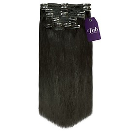 Fab Clip In Remy Full Head Hair Extensions 10-Piece Set #1B-Natural Black 15 inch