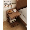 AQIMUELE Wooden C-Shaped End Table,Couch Desk with 2 Lockable Wheels,4-Tier