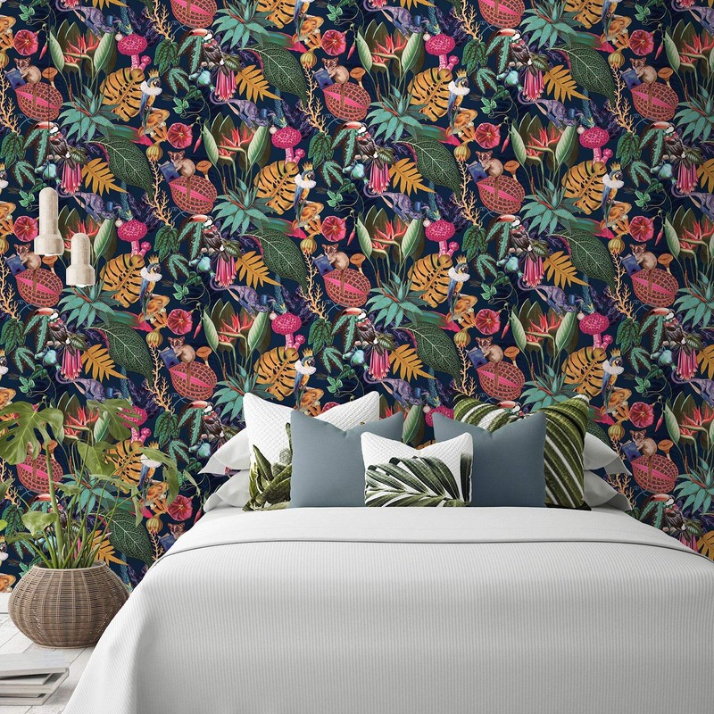 World of Wallpaper Wonderland Tropical Animal Wallpaper (Navy Blue)