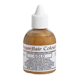 Sugarflair Airbrush Colours Gold, Oro - Colorante Alimentare per Aerografo per Pasticceria, Torte, Cupcake, Glasse e Decorazioni per Torte - 60 ml