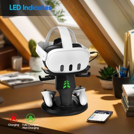 TechKen Charging Dock for Meta Oculus Quest 3/Quest 2/Quest Pro Accessories, Charging Stand Organizer for Meta with Touch Controllers Holder and Extended Cable/Headphones Holder