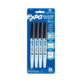 EXPO EXPO Vis-A-Vis Wet-Erase Overhead Transparency Markers, Fine Point, Black, 4-Count