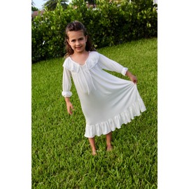 Ekouaer Girls Princess Nightgown Cotton Sleepwear Dress Loose O-Neck Nightshirt Knee Length Nightdress(White,10-11T)