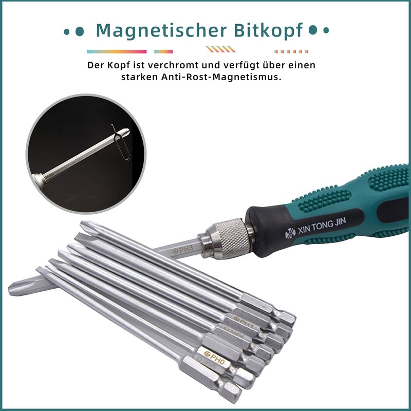 EULAPGOE 9-Piece Long Screwdriver Bit Set, SL3-SL6, PH0-PH3 Star Head
