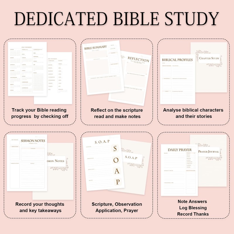 XKDOUS Bible Study Journal Pink Leather Notebook, S.O.A.P Bible Study