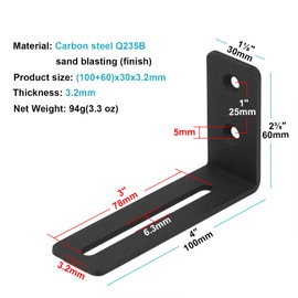 10 PCS 4 Inches Black Adjustable L Corner Brace with Slot, Metal Steel Joint Right Angle Slidable Brackets Support, 4"L x 2-3/8"H x 1-1/8"W, Thickness 1/8", Max Load 30LB