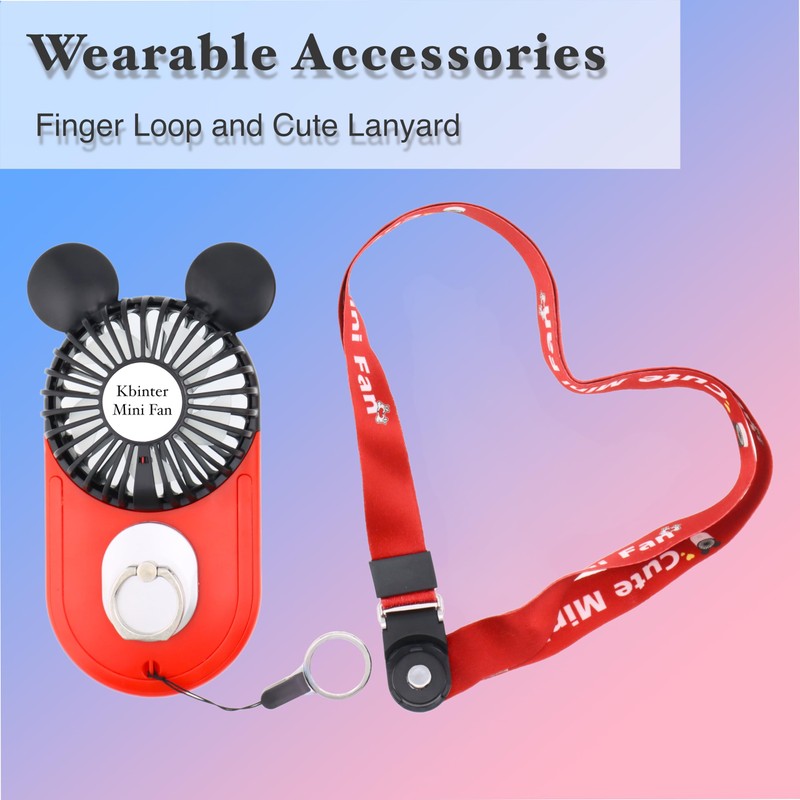 Kbinter Cute Mouse Personal Mini Fan, Rechargeable Handheld USB Fan,