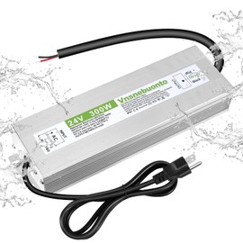 24V Power Supply 300W, 90-130V AC to 24V DC 12.5A Converter, IP67 Waterproof LED Driver, 24 Volt Low Voltage Transformer, Adapter with 3-Prong Plug for LED Light, Outdoor Indoor Use