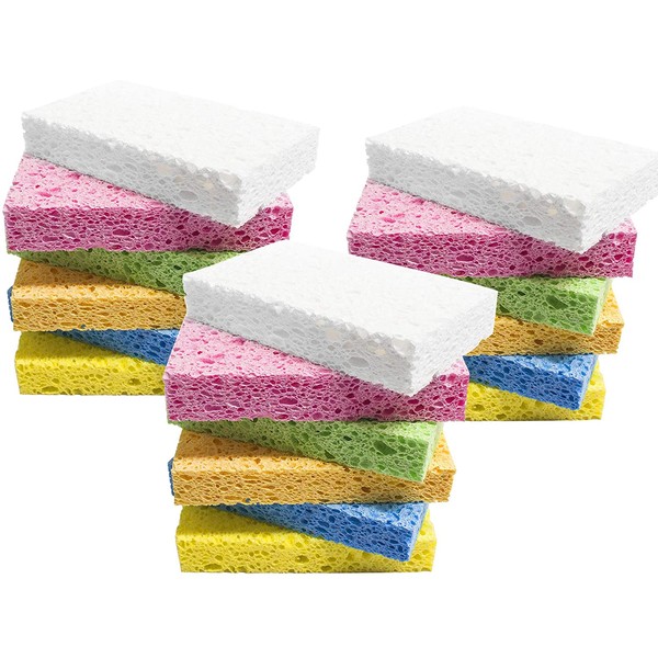 ARCLIBER Cleaning Scrub Sponge,Cellulose Non-Scratch for Kitchen,Bathroom,Cars,Colorful Compressed Sponge (18 Pack)
