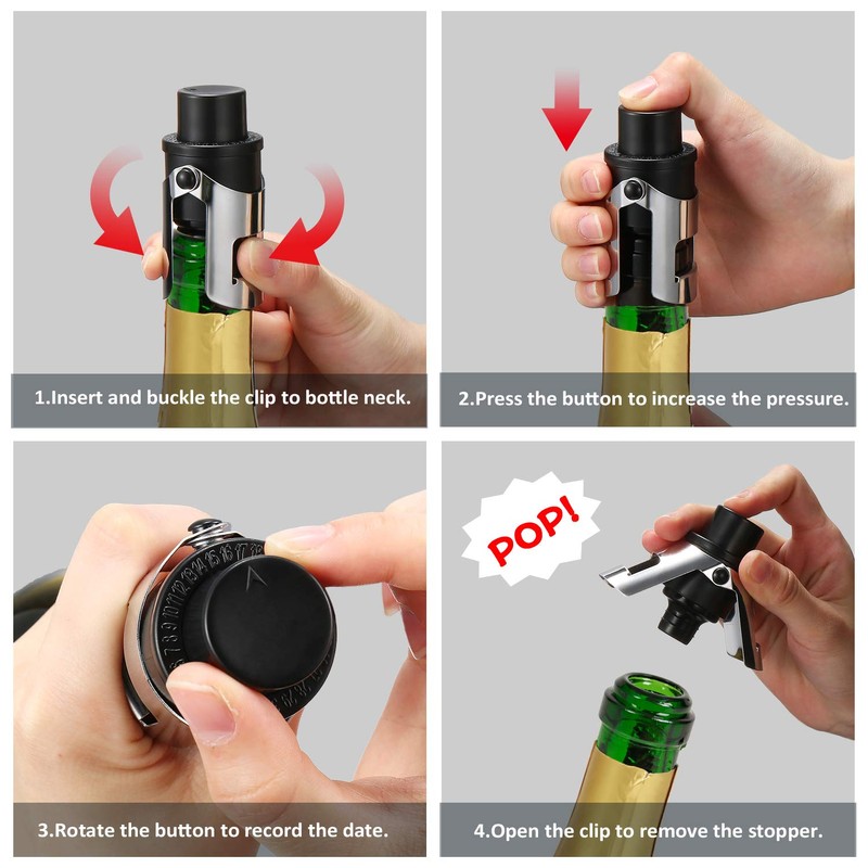 HYZ Champagne Stopper with Vacuum 2-Pack, Professional Bottles Sealer for