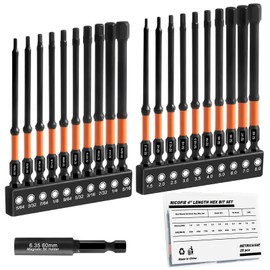 Nicofie Impact 4" Long Allen Wrench Drill Bit Set Hex Bit Set 20pcs (Metric&SAE), 1/4" Hex-Shank S2 Steel Hex Head, CNC Machined Tips with Extension Socket and Storage Box