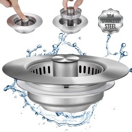 3 in 1 Kitchen Sink Drain Strainer,Metal 304 Stainless Steel,sink drain strainer,Upgraded kitchen sink stopper,Fast Drainage Odor Filter Sink Plug for US Standard Kitchen Drain(2Pack) - Color: Silver-1pack