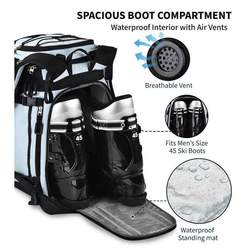 Heliar 55L-70L Expandable Ski Boot Bag – Waterproof, Durable Backpack